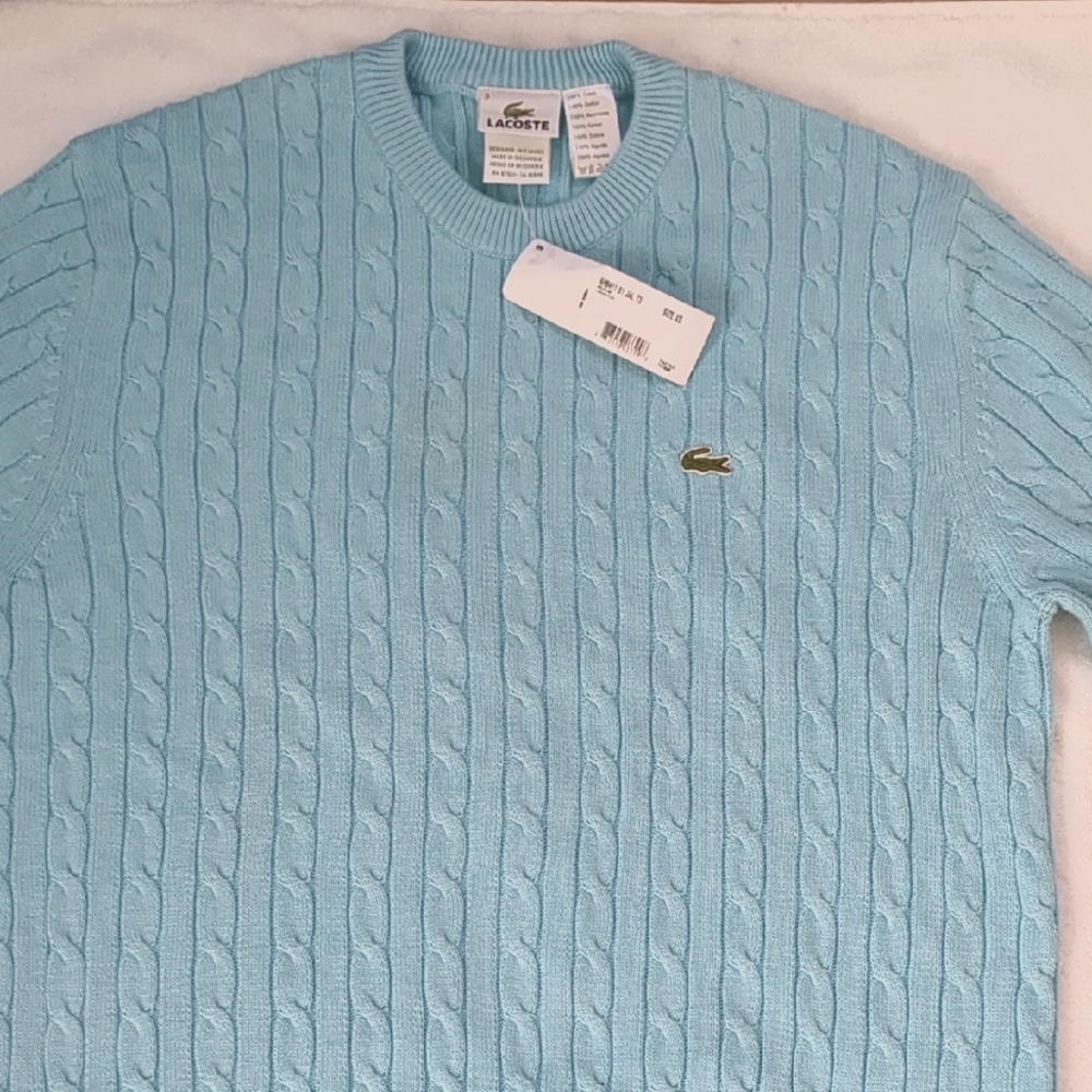 Lacoste Light Blue Cable Knit Sweater Size XS Men's Sweater NWT